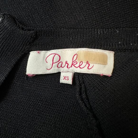 Parker April Knit Ruffle Dress Tiered Flutter Sleeve Fit and Flare Dress Black - Picture 14 of 15